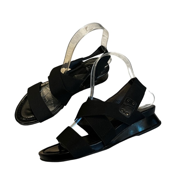 Stuart Weitzman Guybands Black Elastic Stretch Strappy Sandals, Sz 6 - Picture 1 of 16